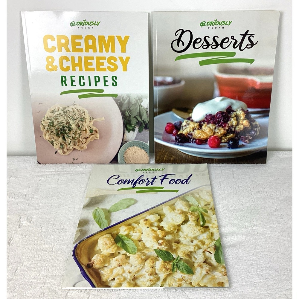 GLORIOUSLY VEGAN Cookbooks Lot of 3 - Creamy Cheesy, Comfort, Desserts 2021 Rare